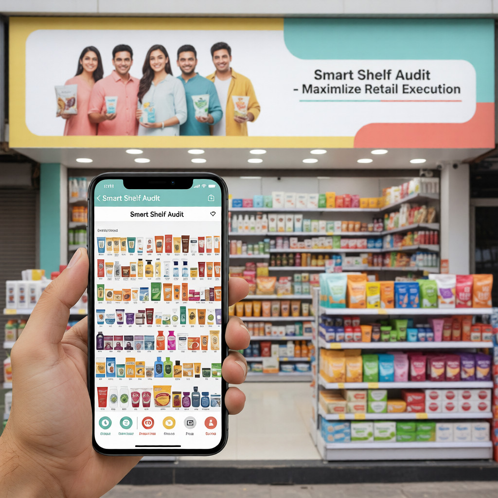 Field executive capturing POSM availability and shelf visibility during store audit